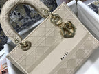 MEDIUM LADY D-LITE BEIGE CANNAGE EMBROIDERY