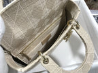 MEDIUM LADY D-LITE BEIGE CANNAGE EMBROIDERY