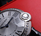 BALLON BLANC 33MM AUTOMATIC DIAMOND NUMERALS LEATHER