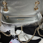 FLAP BAG MINI 20CM SILVER METALIC CALFSKIN