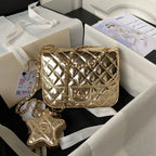 FLAP BAG MINI RECTANGE 20CM GOLD METALIC CALFSKIN