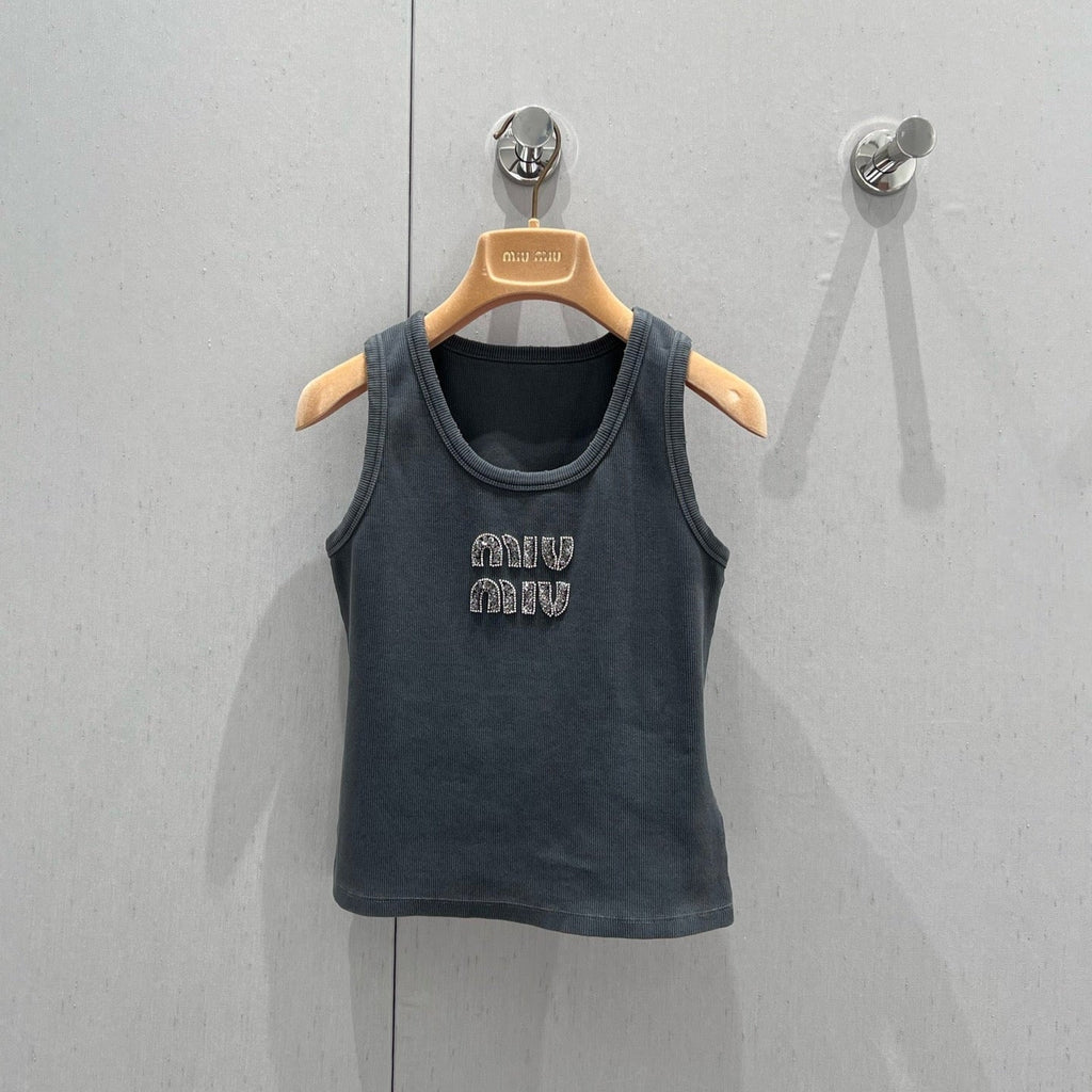 Rhinestone beaded logo letter logo vest