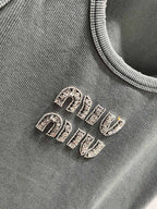 Rhinestone beaded logo letter logo vest