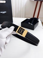 YSL Belt 30mm Black Calfskin Gold Hardware