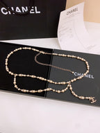 CHANEL Faux Pearl Chain Fancy Belt Gold Interlocking