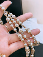 CHANEL Faux Pearl Chain Fancy Belt Gold Interlocking