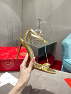 CL Spiked Strap Sandals 100mm Gold Leather 346013