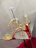 CL Spiked Strap Sandals 100mm Gold Leather 346013