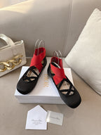 Dior Ballet Shoe Black Red Sheepskin Frabic 174737