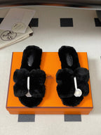 Hermes Oran Sandal Black Wool 173400
