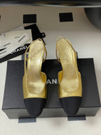 Chanel 2025 Slingback 65mm Gold Metalic Lambskin