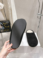 The Row Slipper Black White Cowhide Wool 402119