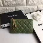 CC CLASSIC SMALL ZIPPED POUCH 15 DARK GREEN CALFSKIN GOLD ICON
