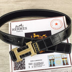 HM Original Belt 38mm Black Crocodile Pattern Gold Buckle 620264