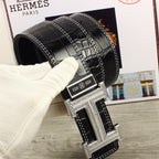 HM Original Belt 38mm Black Crocodile Pattern Sliver Buckle 620265