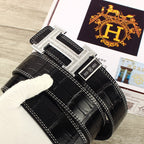 HM Original Belt 38mm Black Crocodile Pattern Sliver Buckle 620265