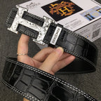HM Belt 38mm Black Crocodile Leather Sliver Buckle 619362