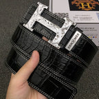 HM Belt 38mm Black Crocodile Leather Sliver Buckle 619362