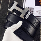 HM Constance Belt 38mm Black Calfskin Sliver Buckle 619960