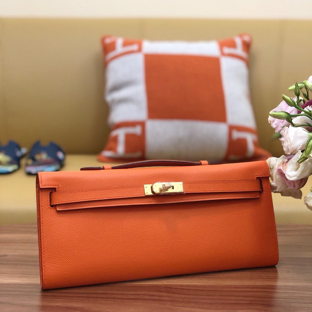 HM Kelly Cut 31cm Orange Swift Leather Ghw