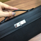 HM Kelly Cut 31cm Black Swift Leather Shw Silver Hardware