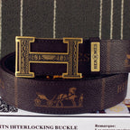 HM Double-sided Belt 38mm Black Cowhide Gold Buckle 620361