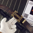 HM Double-sided Belt 38mm Black Cowhide Gold Buckle 620361