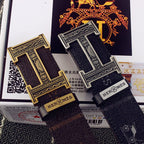 HM Double-sided Belt 38mm Black Cowhide Gold Buckle 620361