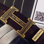 HM Double-sided Belt 38mm Black Cowhide Gold Buckle 620361