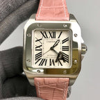 Cartier Santos 100 36mm Silver Pink Leather
