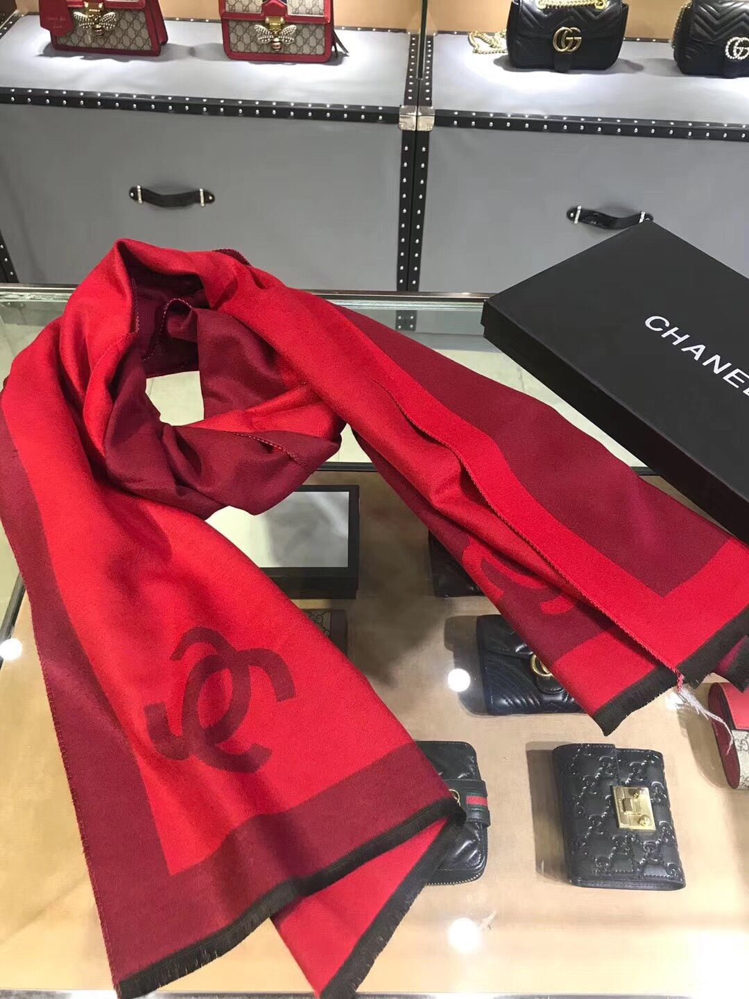 CC Scarf 180 CM In Dark Red Mix Bright Red Cashmere 360522