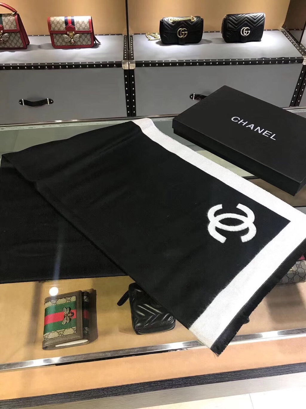 CC Scarf 180 CM In Black Mix White Cashmere 360523
