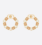 CD EARRINGS GOLD-FINISH METAL WITH RESIN PEARLS AND AMBER-COLORED CRYSTALS