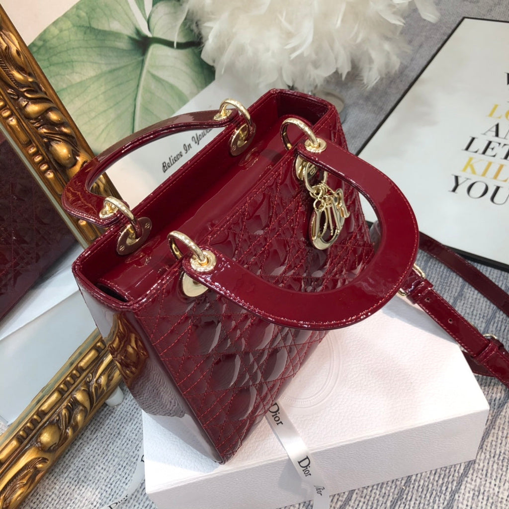 medium lady 24 wine patent calfskin