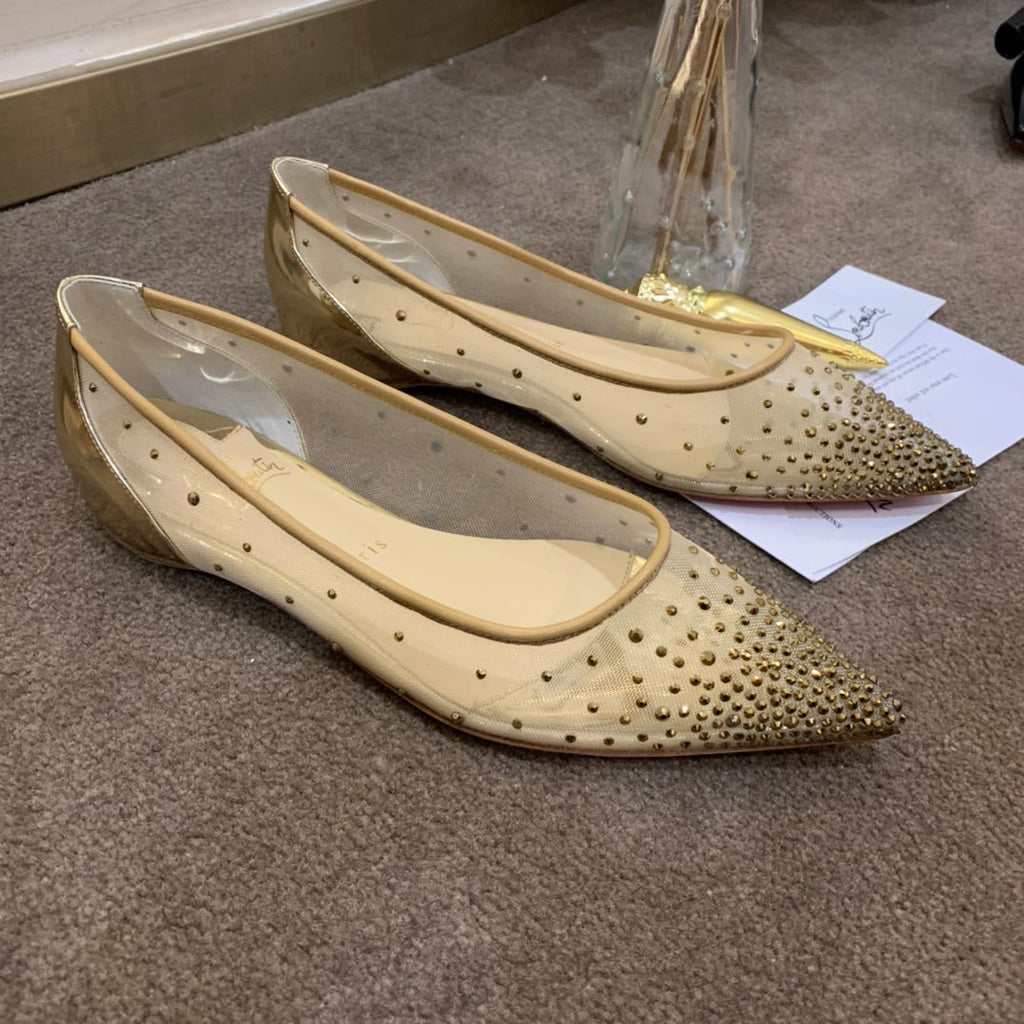 CL Follies Strass Flats Mesh Leather Gold