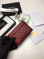 CC FLORAL CARD HOLDER 11.2 GARNET CALFSKIN SILVER ICON