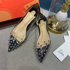 CL Collaclou Spike Clear Flat Embellished Pvc and Patent Leather Black