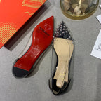 CL Collaclou Spike Clear Flat Embellished Pvc and Patent Leather Black