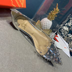 CL Collaclou Spike Clear Flat Embellished Pvc and Metallic Leather Silver
