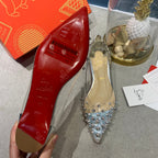 CL Collaclou Spike Clear Flat Embellished Pvc and Metallic Leather Silver