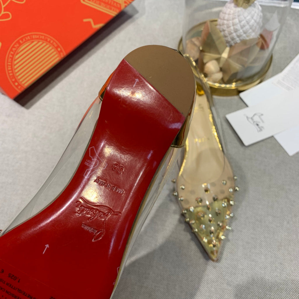 CL Collaclou Spike Clear Flat Embellished Pvc and Metallic Leather Gold
