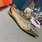 CL Collaclou Spike Clear Flat Embellished Pvc and Metallic Leather Gold