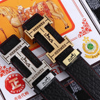 HM Belt 38mm Black Cowhide Leather Sliver Buckle 619054