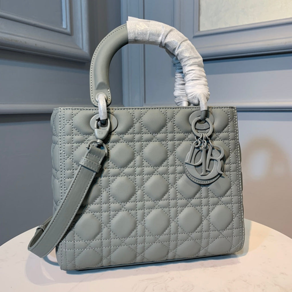 medium lady 24 matte grey calfskin matte grey hardware