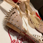 CL Mechante Reine Flats Spike PVC and Veau Velours Pink