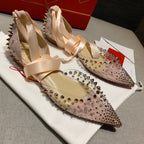 CL Mechante Reine Flats Spike PVC and Veau Velours Pink