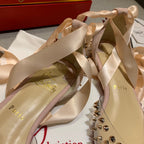 CL Mechante Reine Flats Spike PVC and Veau Velours Pink