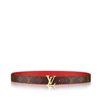LV FLOWERGRAM 30MM REVERSIBLE BELT IN CHERRY RED CALFSKIN GOLD HARDWARE