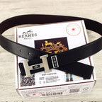 HM Double-sided Belt 38mm Black Cowhide  Sliver Buckle 620362