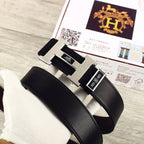 HM Double-sided Belt 38mm Black Cowhide  Sliver Buckle 620362